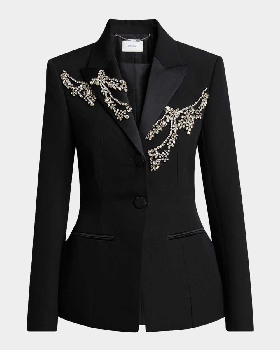 Crystal Fitted Single-Breast Wool Blazer